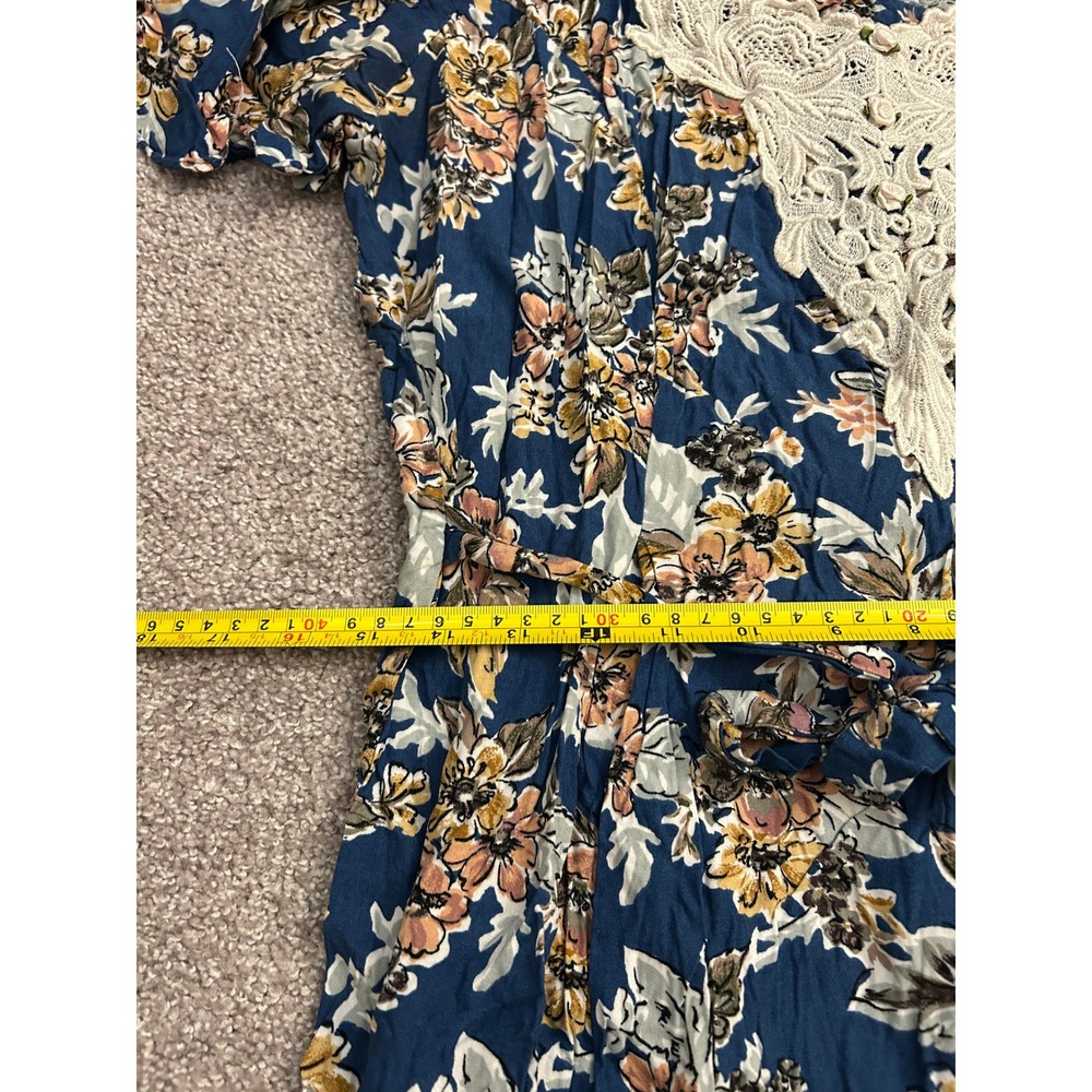 VTG Bentley Floral Midi Dress Womens 14 Blue Excellent Crochet Lace Bib Boho - Picture 10 of 12